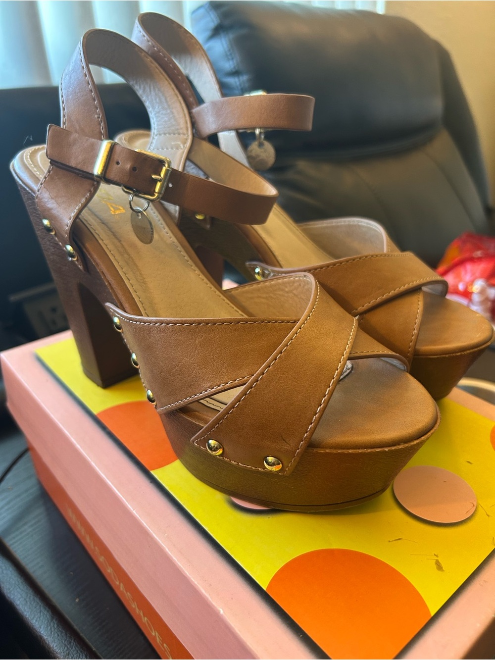 Brown Platform Block Heel Sandals